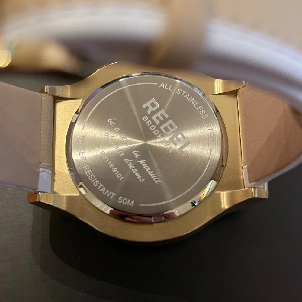 Rebel Women's RB119-9101 Flatbush Gold IP White/Gold Leather Wristwatch
